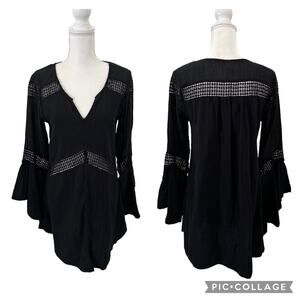 L*Space Bloomfield Swim Cover Up Tunic Cotton Dress Black Size Large Beach Pool